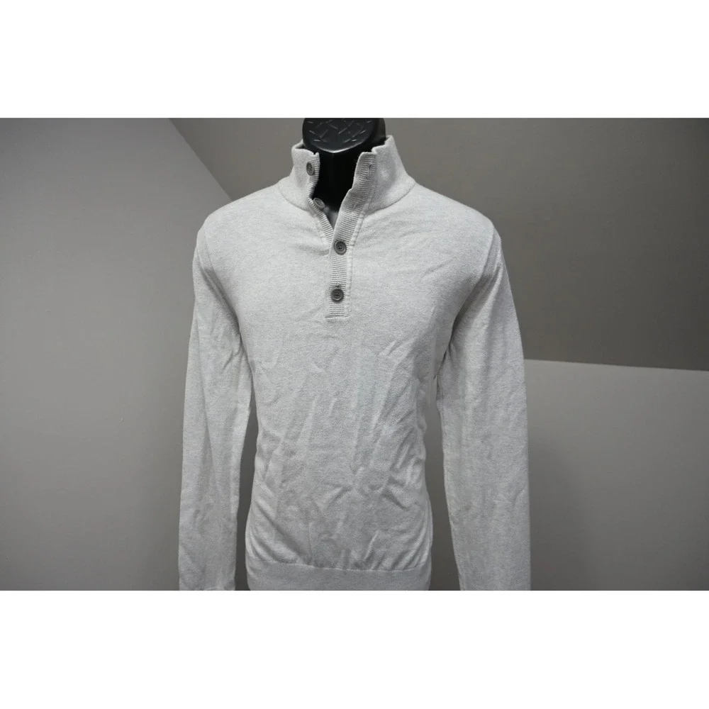 Banana Republic Sweater Men Large Gray Cotton Cashmere Mock Neck Button EUC
